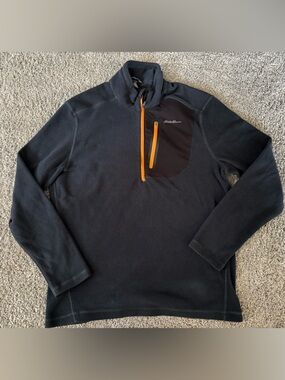 Eddie Bauer Navy Quarter-Zip Fleece with Orange Zip Pocket Mens Size M